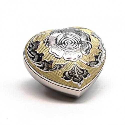 Keepsake Heart (Silver with Gold Detailing and Rose Design)